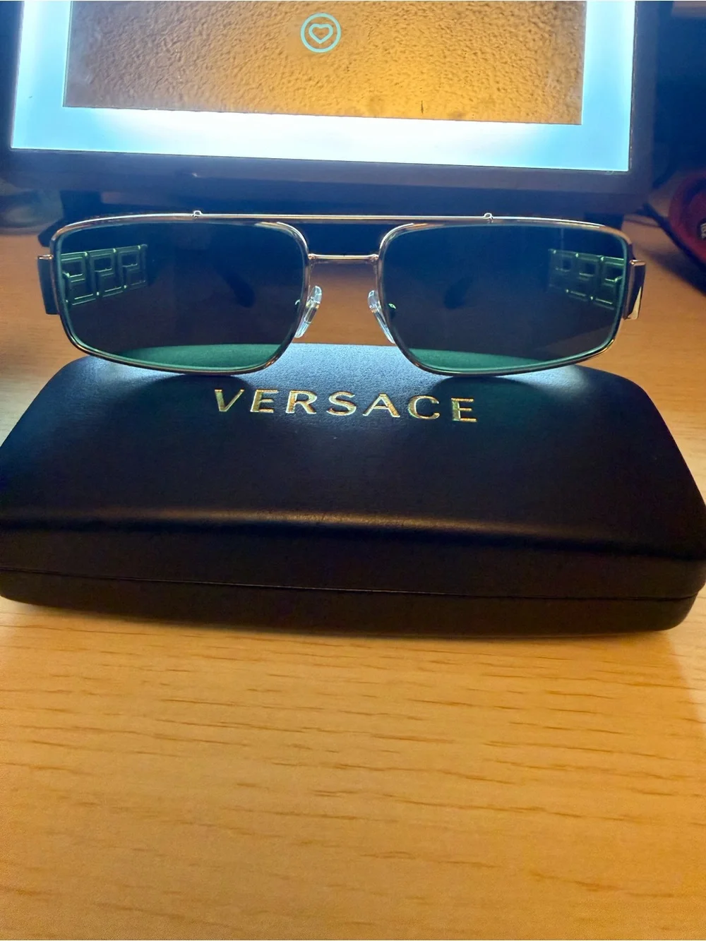 Versace Gold and Black Rectangular Sunglasses